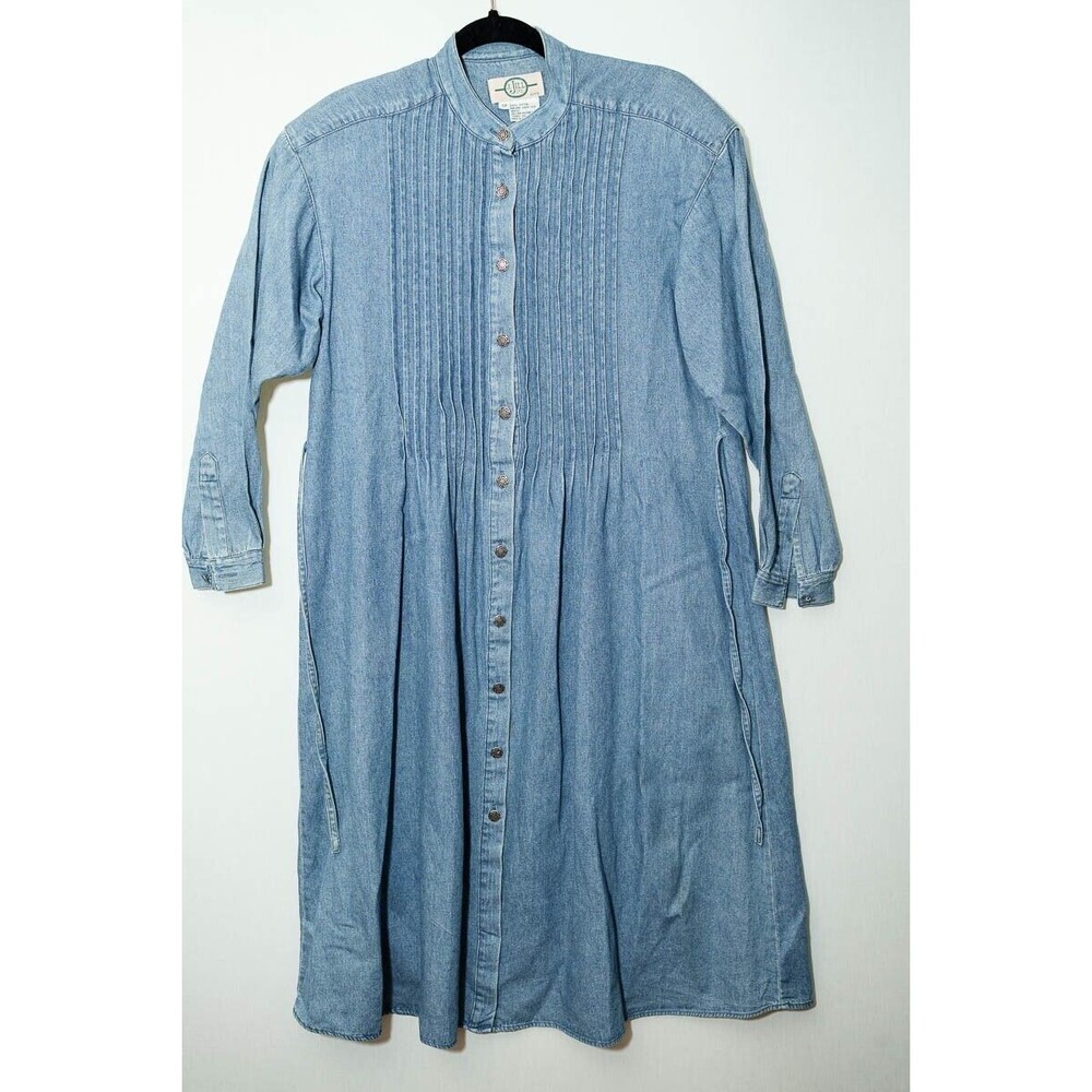 J. Jill LTD Dress SP Blue denim peasant cottage western cotton long sleeve midi